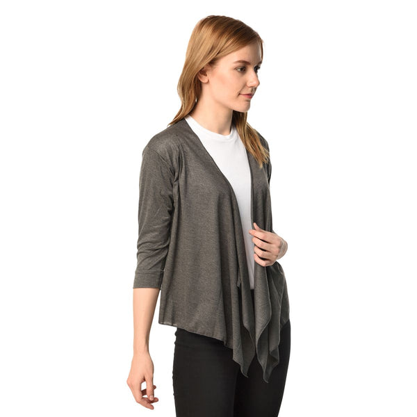 Teemoods Women's Cotton Grey Waterfall Shrug, Ladies Shrug with 3/4th sleeves-side2