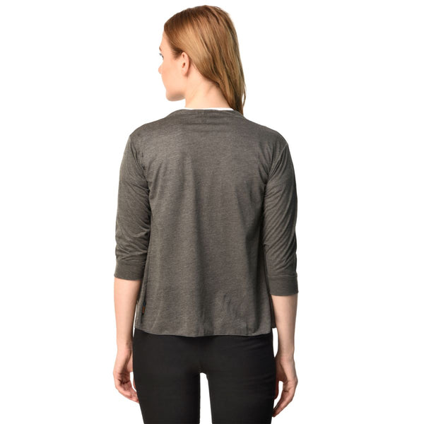 Teemoods Women's Cotton Grey Waterfall Shrug, Ladies Shrug with 3/4th sleeves-Back