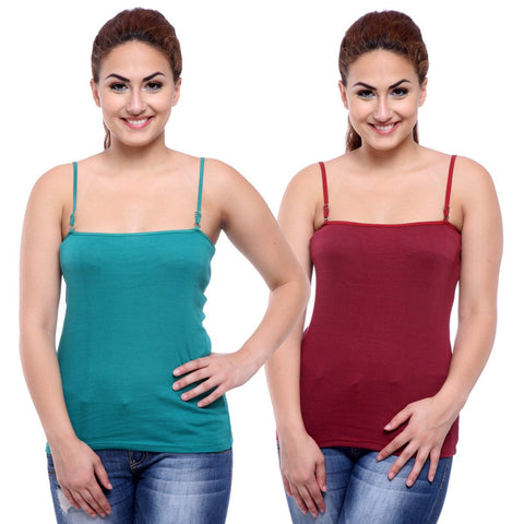 Pack of Blue n Maroon Camisoles, Spaghetti Strap Tank Top