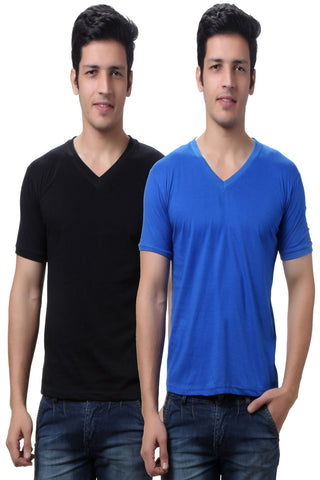 TeeMoods Solid Men's V Neck T Shirts  Pack of Two
