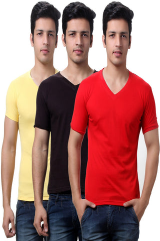 TeeMoods Solid Men's V Neck T Shirts  Pack of Three
