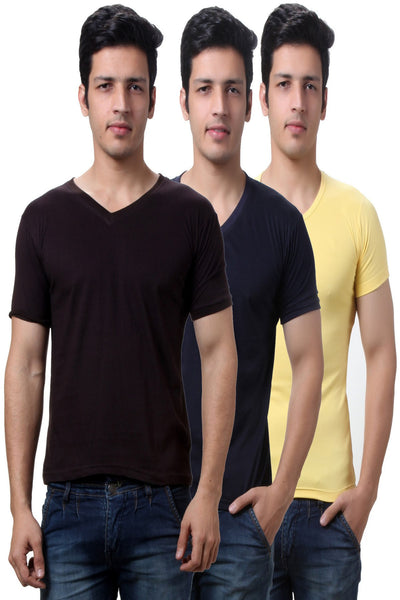 TeeMoods Solid Men's V Neck T Shirts  Pack of Three