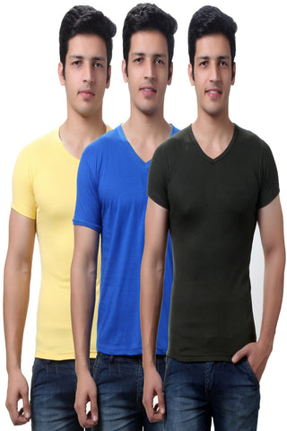TeeMoods Solid Men's V Neck T Shirts  Pack of Two