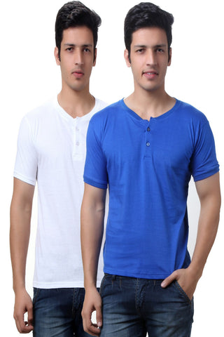 TeeMoods Solid Men's Henley T Shirts  Pack of Two