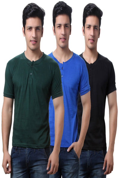 TeeMoods Solid Men's Henley T Shirts  Pack of Three