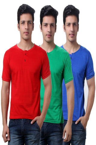 TeeMoods Solid Men's Henley T Shirts  Pack of Three