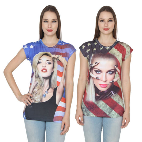 Womens Casual Digital Print  T Shirt (Pack of Two) in Assorted Prints and Colors