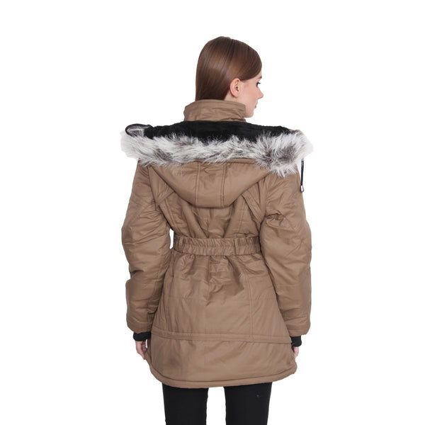 TeeMoods Long Brown Winter Jacket  for Women-4