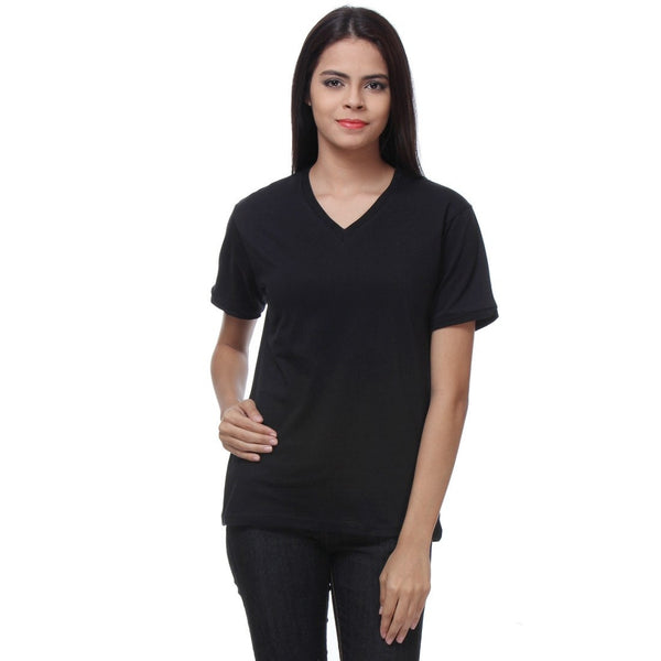 TeeMoods Black Womens V Neck T Shirt Front View