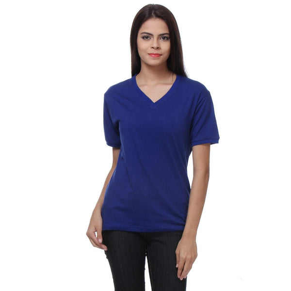 TeeMoods Blue Womens V Neck T Shirt Front View