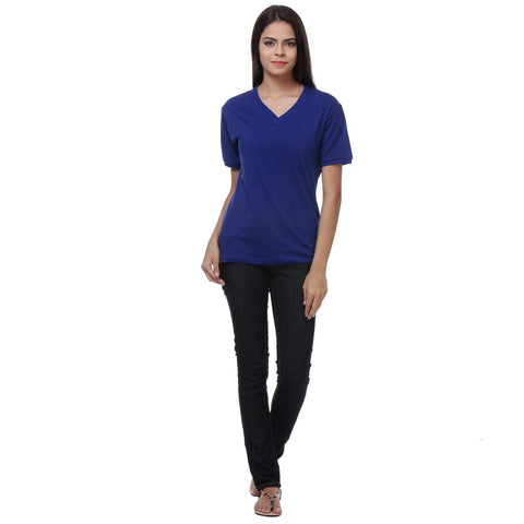 TeeMoods Blue Womens V Neck T Shirt Full Front View
