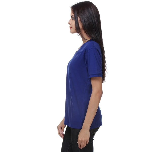 TeeMoods Blue Womens V Neck T Shirt Side View