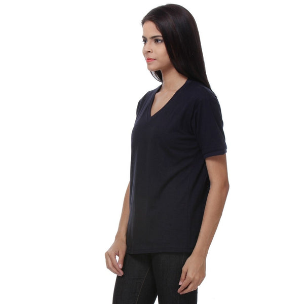 TeeMoods Basic Navy Womens V Neck Tee Side View