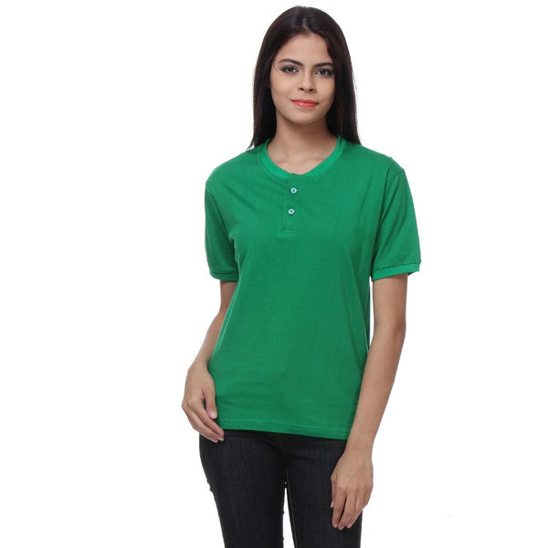 TeeMoods Basic Green Womens Henley Front View