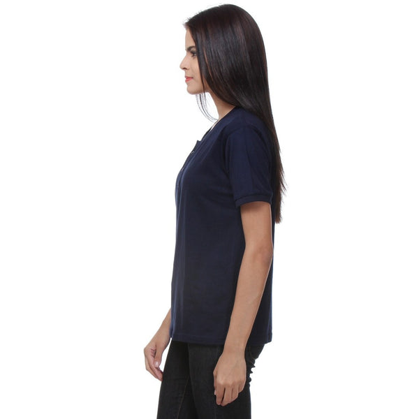 TeeMoods Basic Navy Womens Henley Side  view