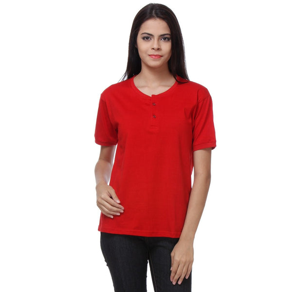 TeeMoods Basic Red Womens Henley Front View