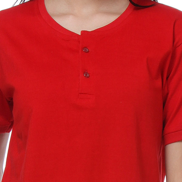 TeeMoods Basic Red Womens Henley Close Up