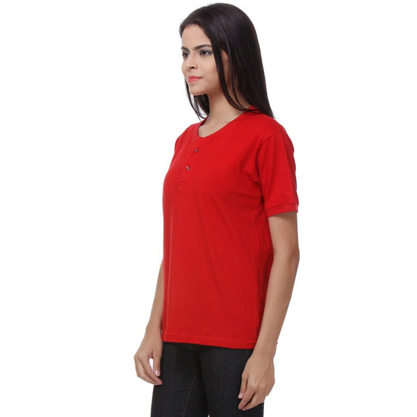 TeeMoods Basic Red Womens Henley Side View