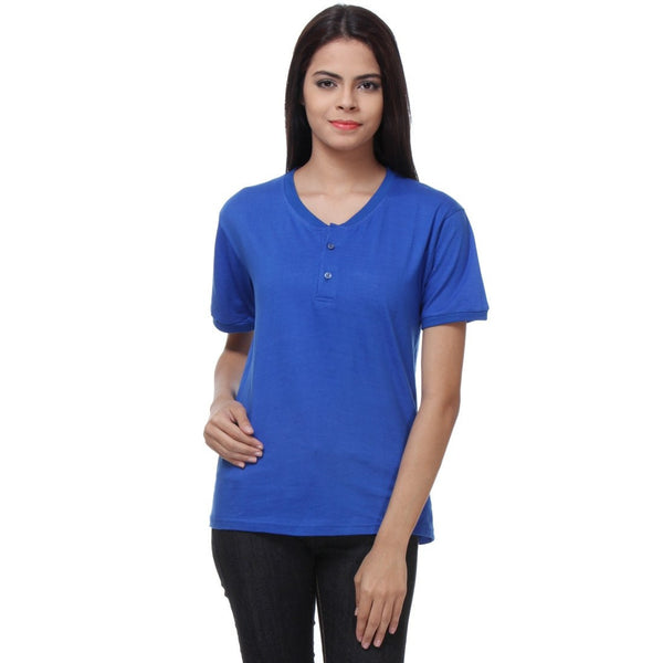 TeeMoods Basic Blue Womens Henley Front View