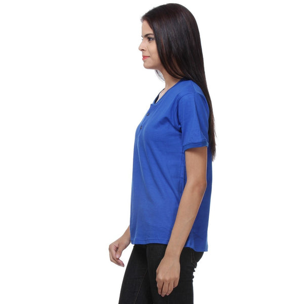 TeeMoods Basic Blue Womens Henley Side View