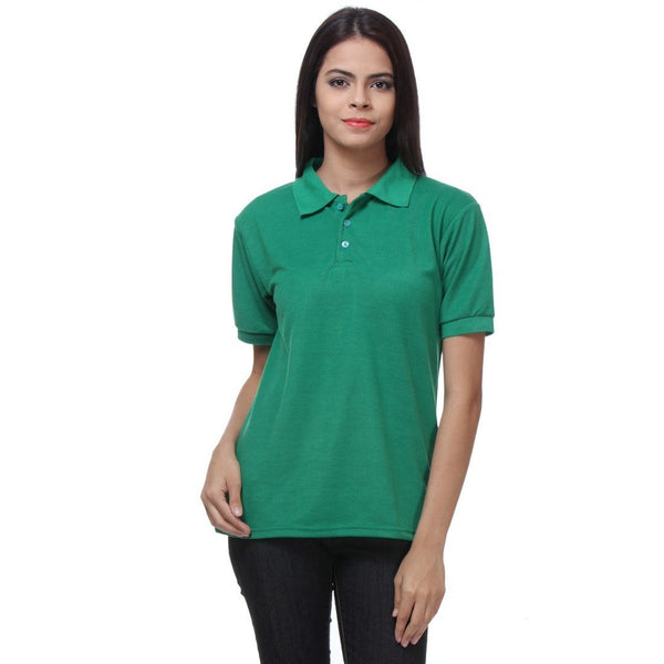 TeeMoods Green Womens Polo Shirt Front View