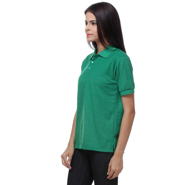 TeeMoods Green Womens Polo Shirt Side View