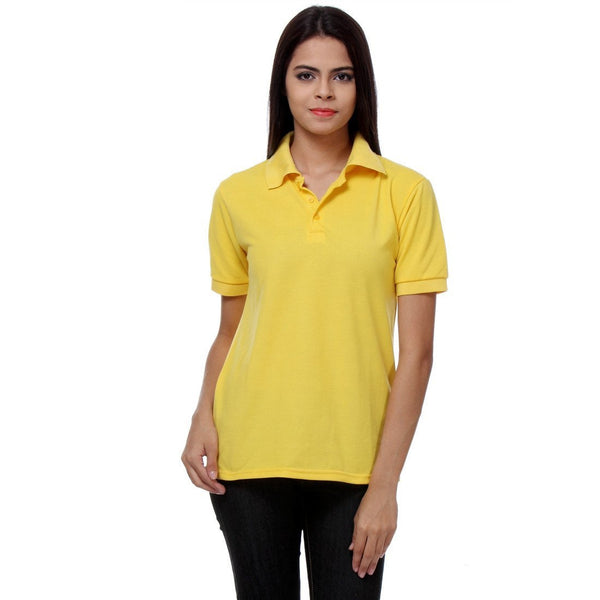 TeeMoods Yellow Womens Polo Shirt Front View